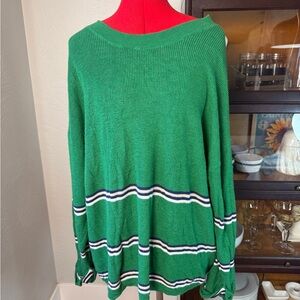 FP Beach Free People Green Striped Oversized Knit Sweater Pullover Women’s XL